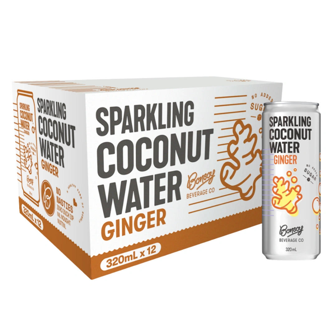 Bonsoy Ginger Sparkling Coconut Water 320ml – 12 Pack - Image 2