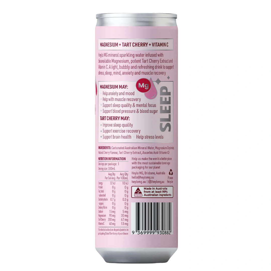 Heylo Sleep Cherry Magnesium Sparkling Water 300ml – 24 Pack - Image 3