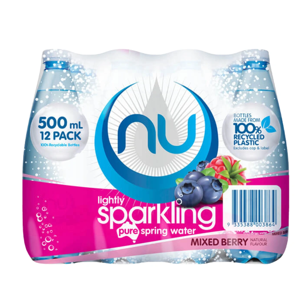 Nu Pure Lightly Sparkling Mixed Berry Flavoured Water 500ml – 12 Pack - Image 2