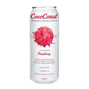 CocoCoast Raspberry Sparkling Coconut Water 500ml – 24 Pack
