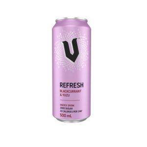 V Energy Drink Refresh Blackcurrant Yuzu Zero Sugar 500ml – 24 Pack (2x12)
