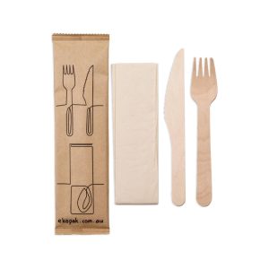Eko Pak Wrapped Cutlery (Knife, Fork & Napkin) 16cm - 400 Pack