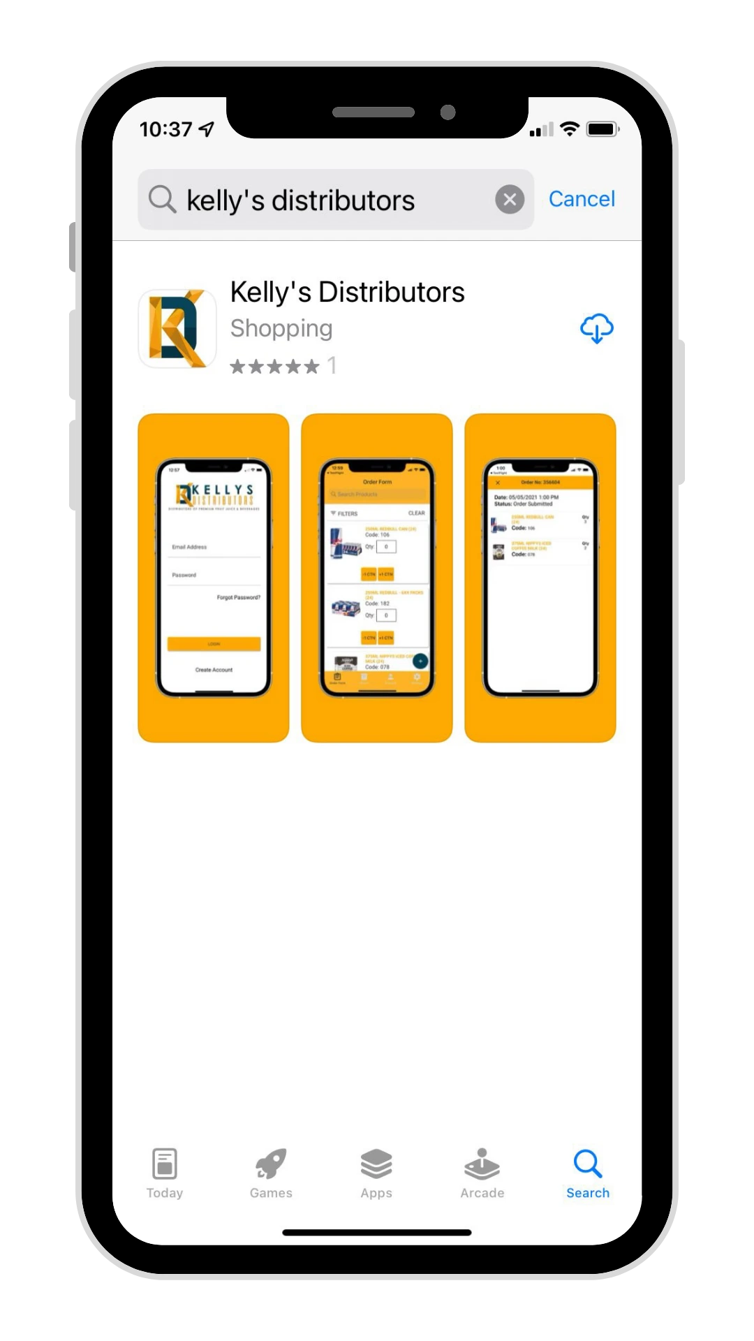 Kelly's Distributors App on phone