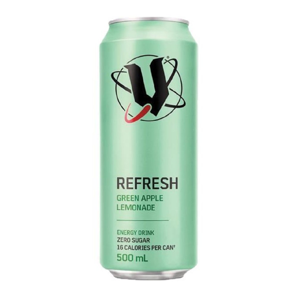 V Energy Drink Refresh Green Apple Zero Sugar 500ml – 24 Pack (2x12)