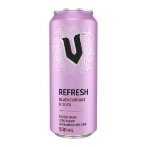 V Energy Drink Refresh Blackcurrant Yuzu Zero Sugar 500ml – 24 Pack (2x12)