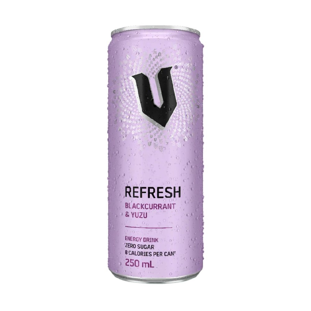 V Energy Drink Refresh Blakcurrant & Yuzu Zero Sugar 250ml – 24 Pack