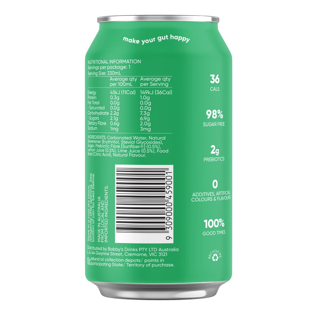 bobby Prebiotic Lemon Lime 330ml – 16 Pack (4x4) - Image 4