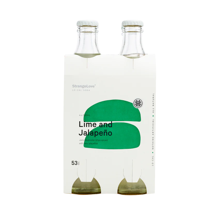 StrangeLove Lime & Jalapeno Lo-Cal Soda Glass 300ml – 24 Pack (6x4)
