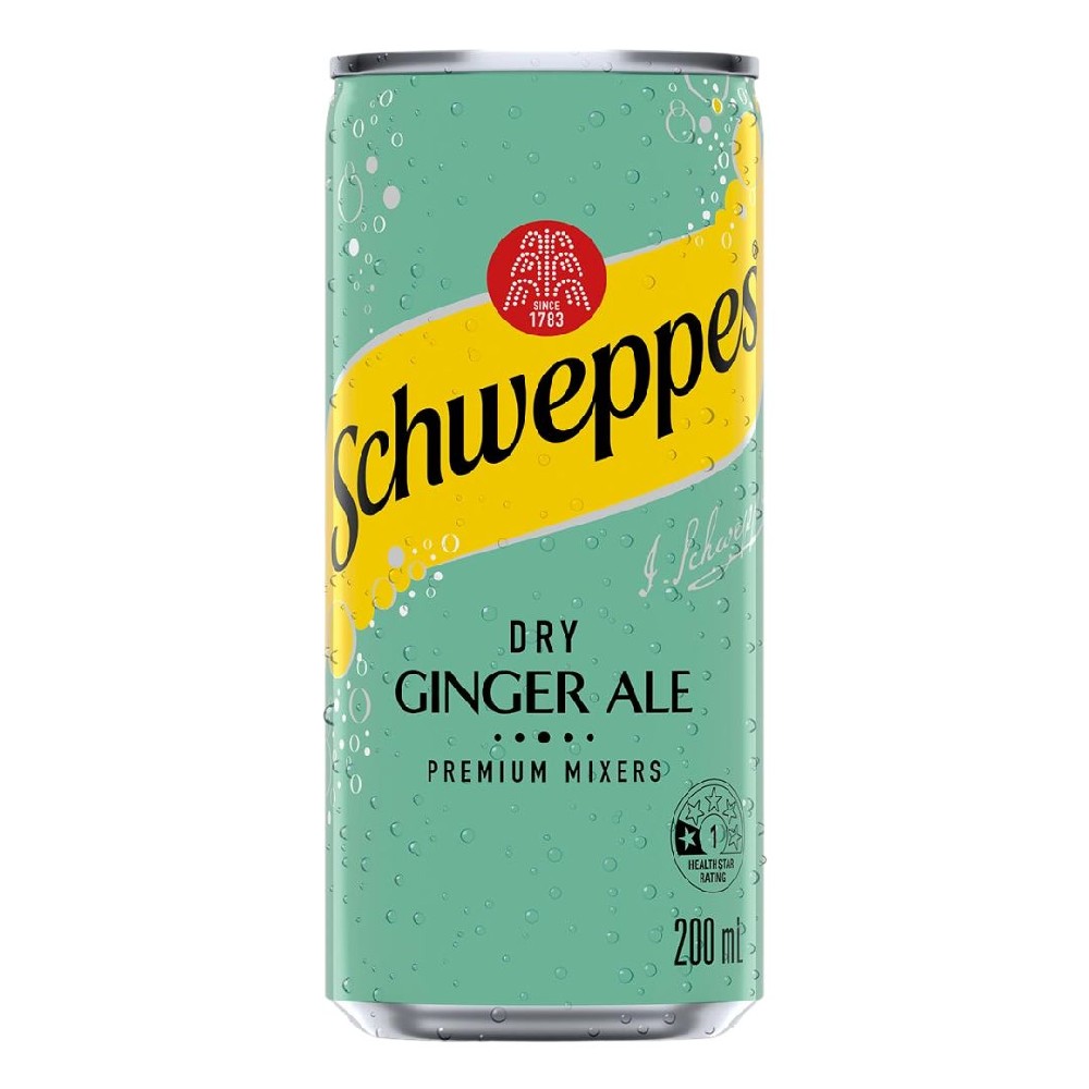 Schweppes Dry Ginger Ale Premium Mixer Cans 200ml – 24 Pack
