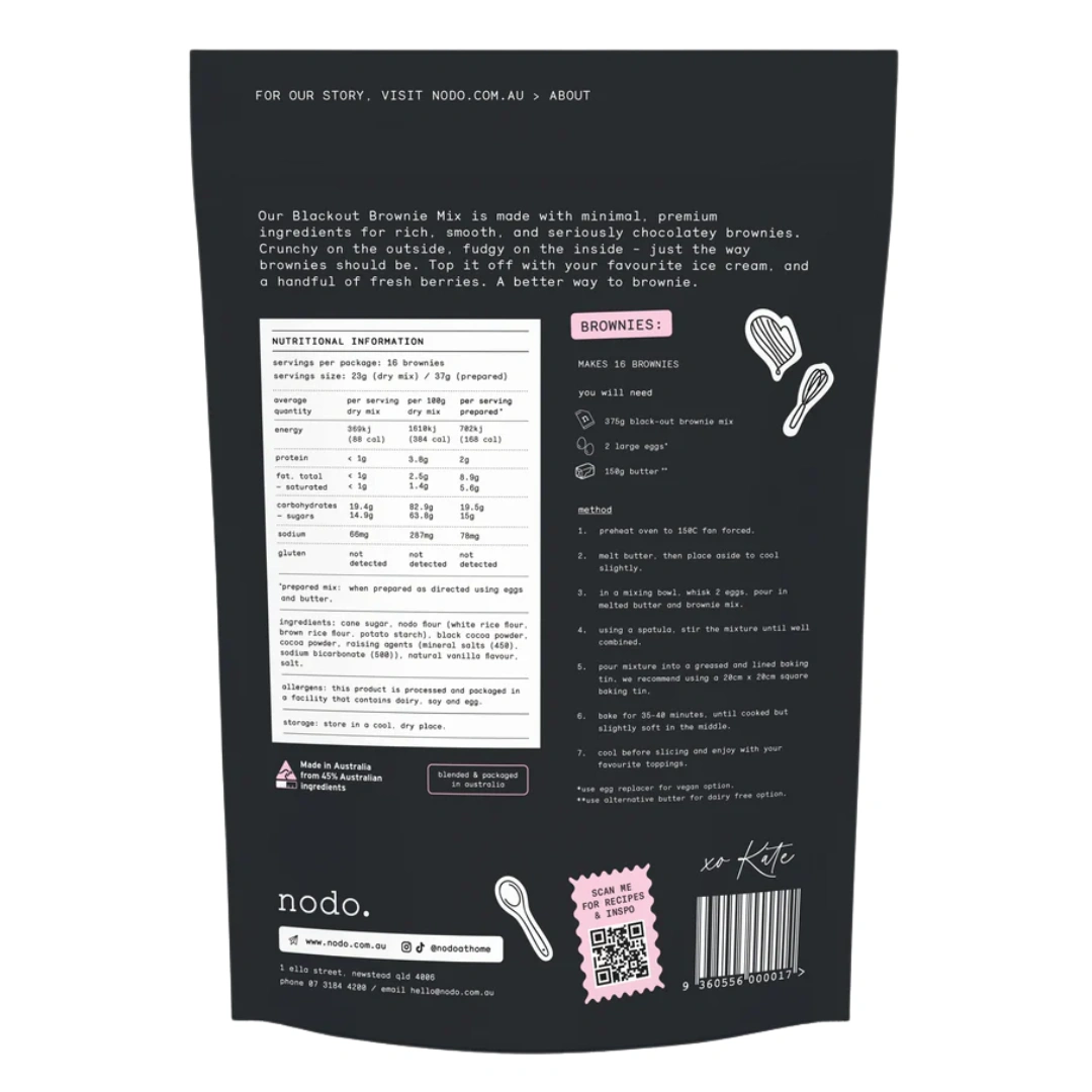 Nodo at Home Black Out Choc Brownie Mix 375g – 6 Pack - Image 2