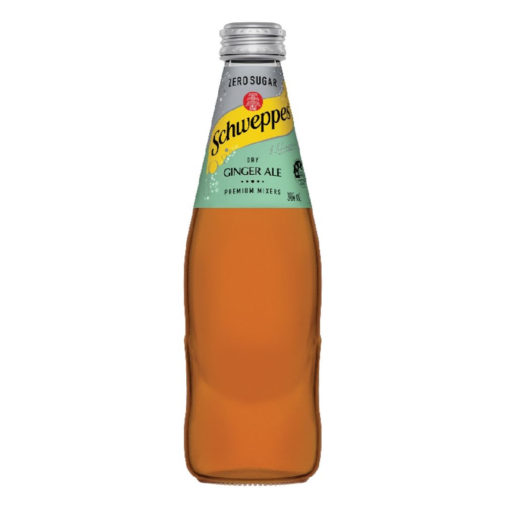 Schweppes Dry Ginger Ale Zero Sugar Glass 300ml – 24 Pack