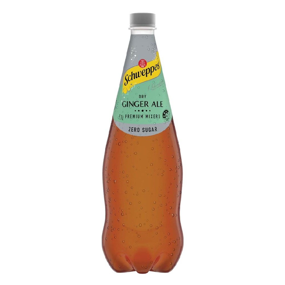 Schweppes Dry Ginger Ale Zero Sugar Premium Mixer PET 1.1L - 12 Pack
