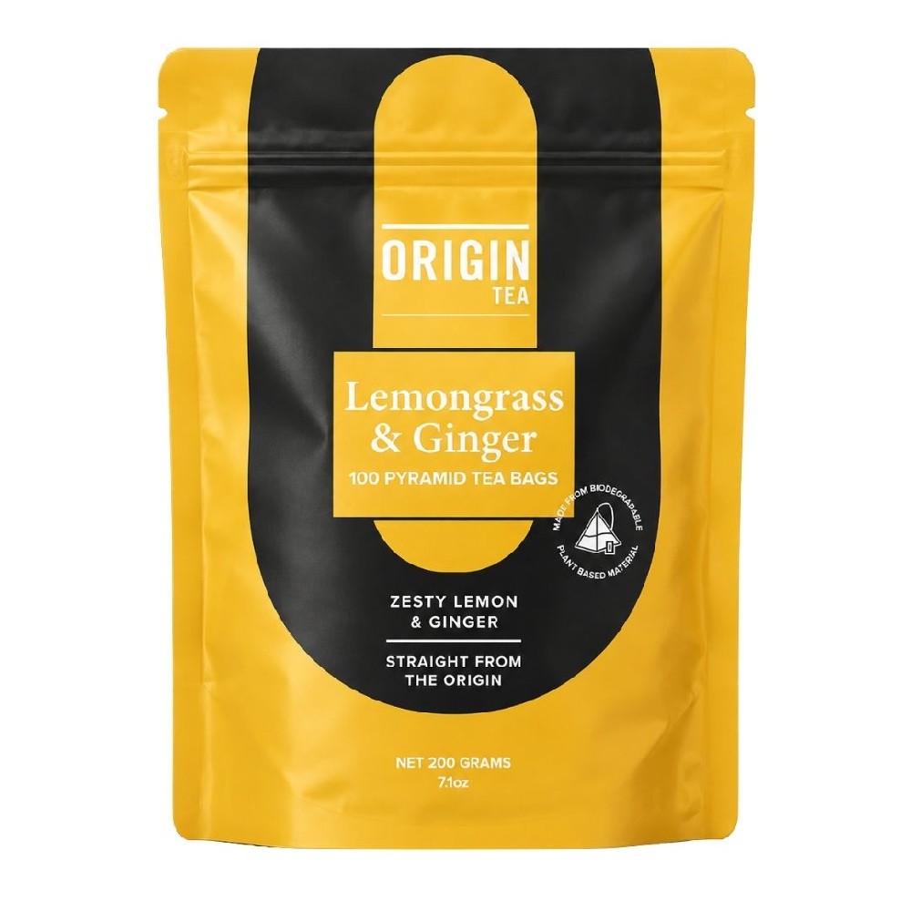 Origin Tea Pyramid Lemongrass Ginger Caffeine Free Tea Bags – 100 Pack