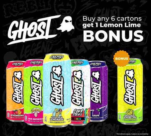 Ghost Energy - buy any 6 cartons, get 1 Lemon Lime bonus