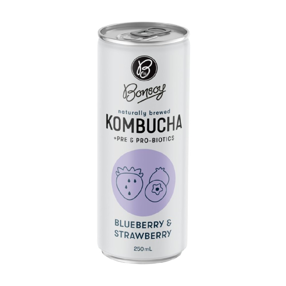 Bonsoy Kombucha Blueberry Strawberry 250ml – 12 Pack