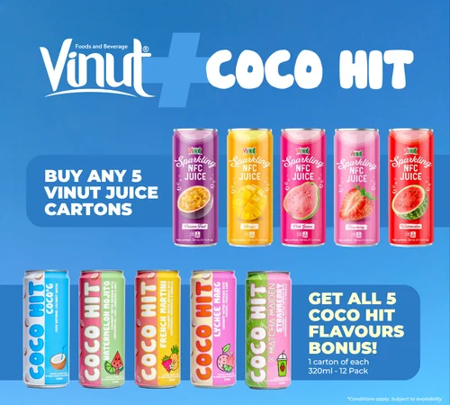 Buy any 5 Vinut juice cartons, get all 5 Coco Hit flavours bonus
