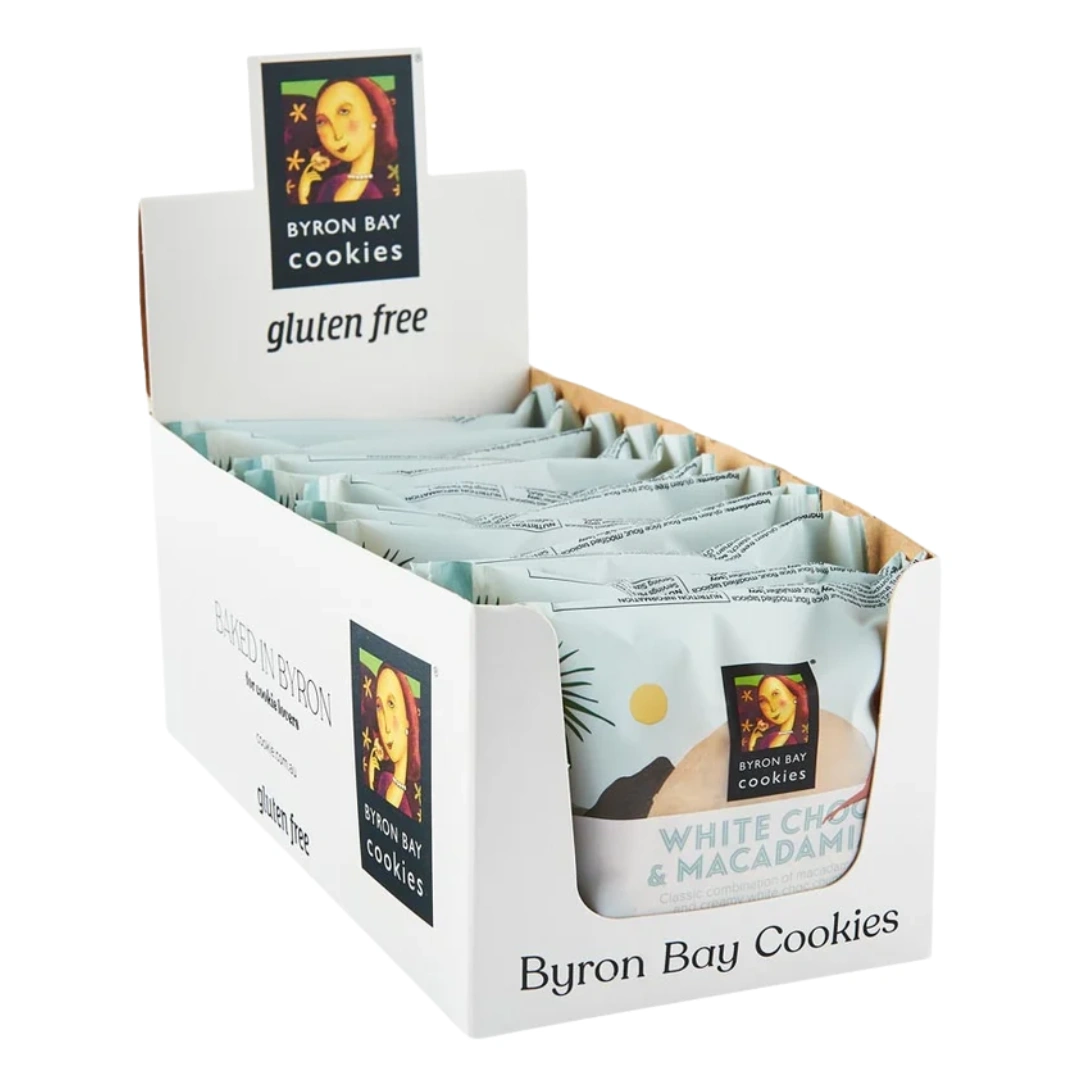 Byron Bay Cookies White Choc & Macadamia Gluten Free 60g – 12 Pack - Image 2