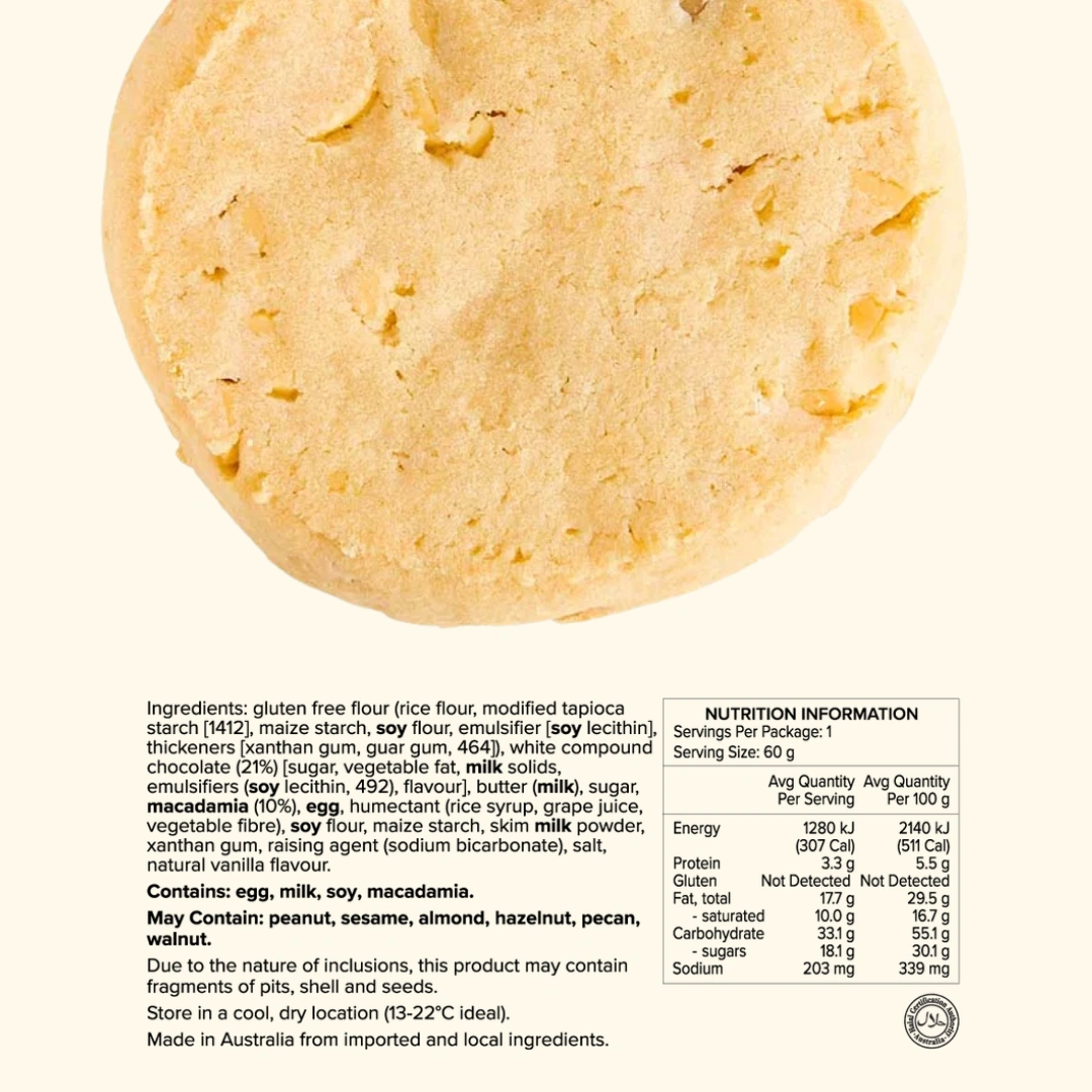 Byron Bay Cookies White Choc & Macadamia Gluten Free 60g – 12 Pack - Image 5
