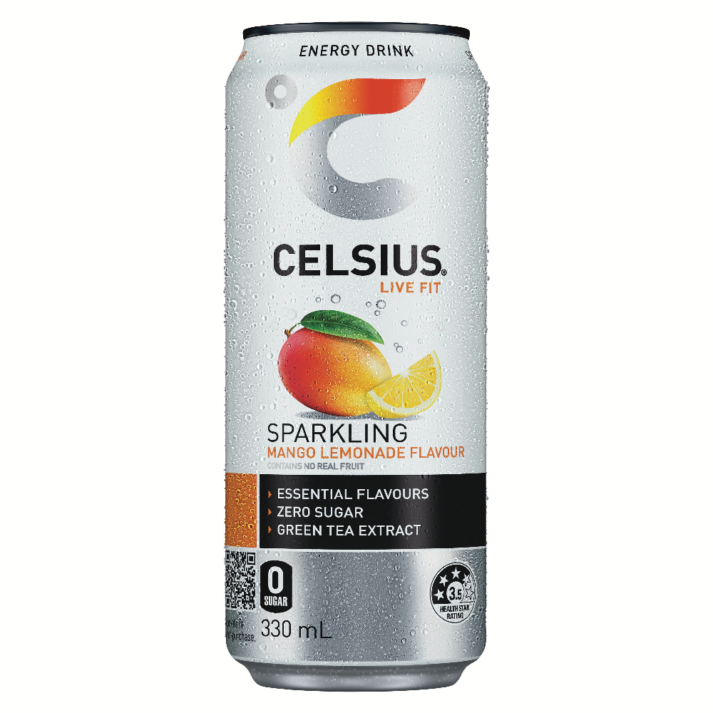 Celsius Sparkling Energy Drink Mango Lemonade 330ml – 24 Pack