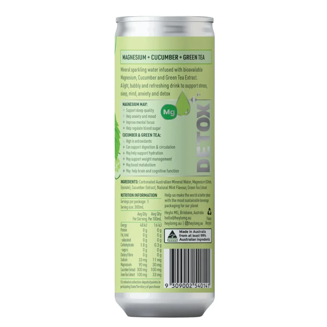 Heylo Detox Cucumber & Mint Magnesium Sparkling Water 300ml – 24 Pack - Image 3